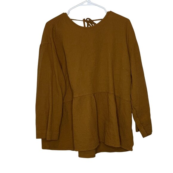 Madewell Womens Mustard Yellow Textured Long Sleeve Tunic Top By Wanderer 1X - Picture 3 of 10